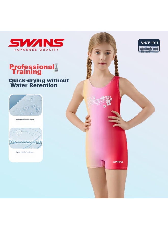 Speed Vision Swans Children's One-piece Swimsuit For Girls, Square-leg Training Swimwear, Chlorine-resistant Quick-dry 241 Pink 120 - Image 1