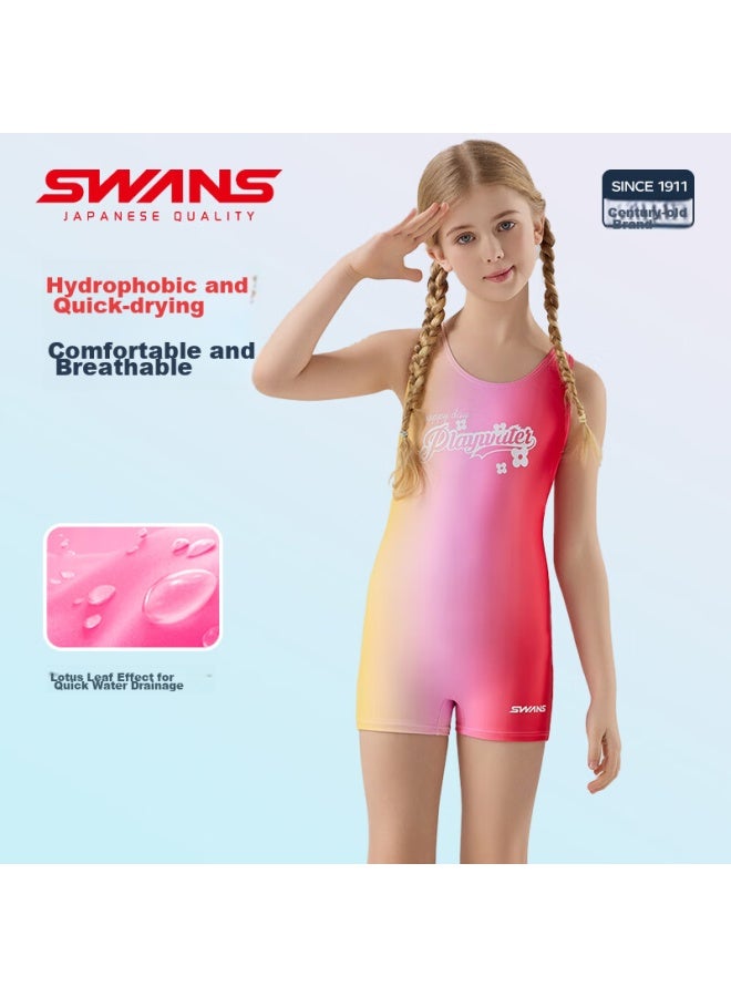 Speed Vision Swans Children's One-piece Swimsuit For Girls, Square-leg Training Swimwear, Chlorine-resistant Quick-dry 241 Pink 120 - Image 4