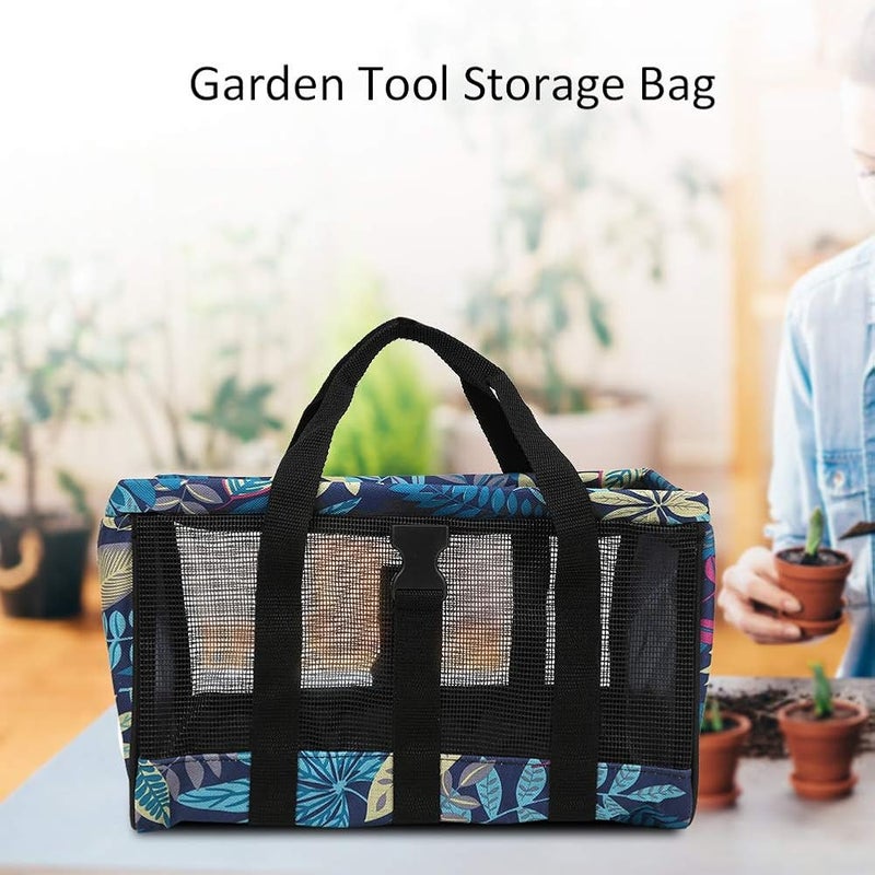 Bahels Tote, Mesh Storage Handbag Washable Garden Tool Bag 30x20x20cm for Camping or Other Travel (Color : Blue leaves) - Image 4
