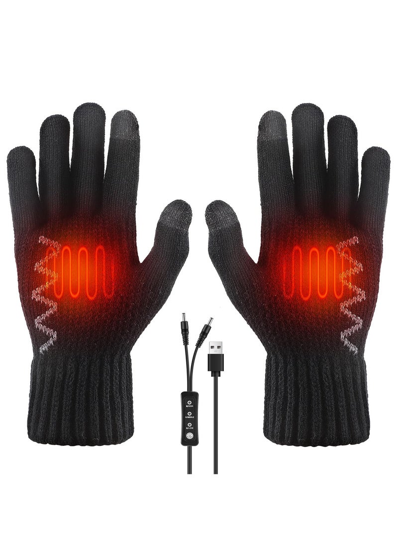 Generic USB Heated Gloves, Unisex Hand Warmers Full Finger Knit Touchscreen Gloves Double-Sided Heating Mittens with 3 Temperature Levels, Winter Warm Laptop Thermal Gloves for Women Men Indoor Outdoor  - Image 1