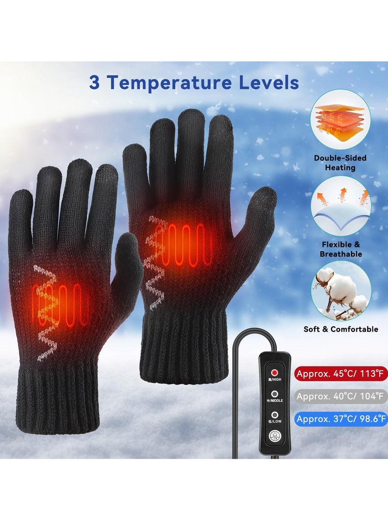 Generic USB Heated Gloves, Unisex Hand Warmers Full Finger Knit Touchscreen Gloves Double-Sided Heating Mittens with 3 Temperature Levels, Winter Warm Laptop Thermal Gloves for Women Men Indoor Outdoor  - Image 2