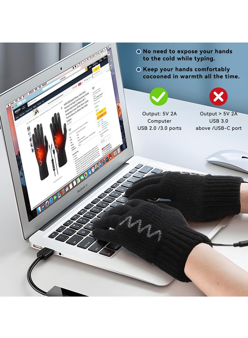 Generic USB Heated Gloves, Unisex Hand Warmers Full Finger Knit Touchscreen Gloves Double-Sided Heating Mittens with 3 Temperature Levels, Winter Warm Laptop Thermal Gloves for Women Men Indoor Outdoor  - Image 4