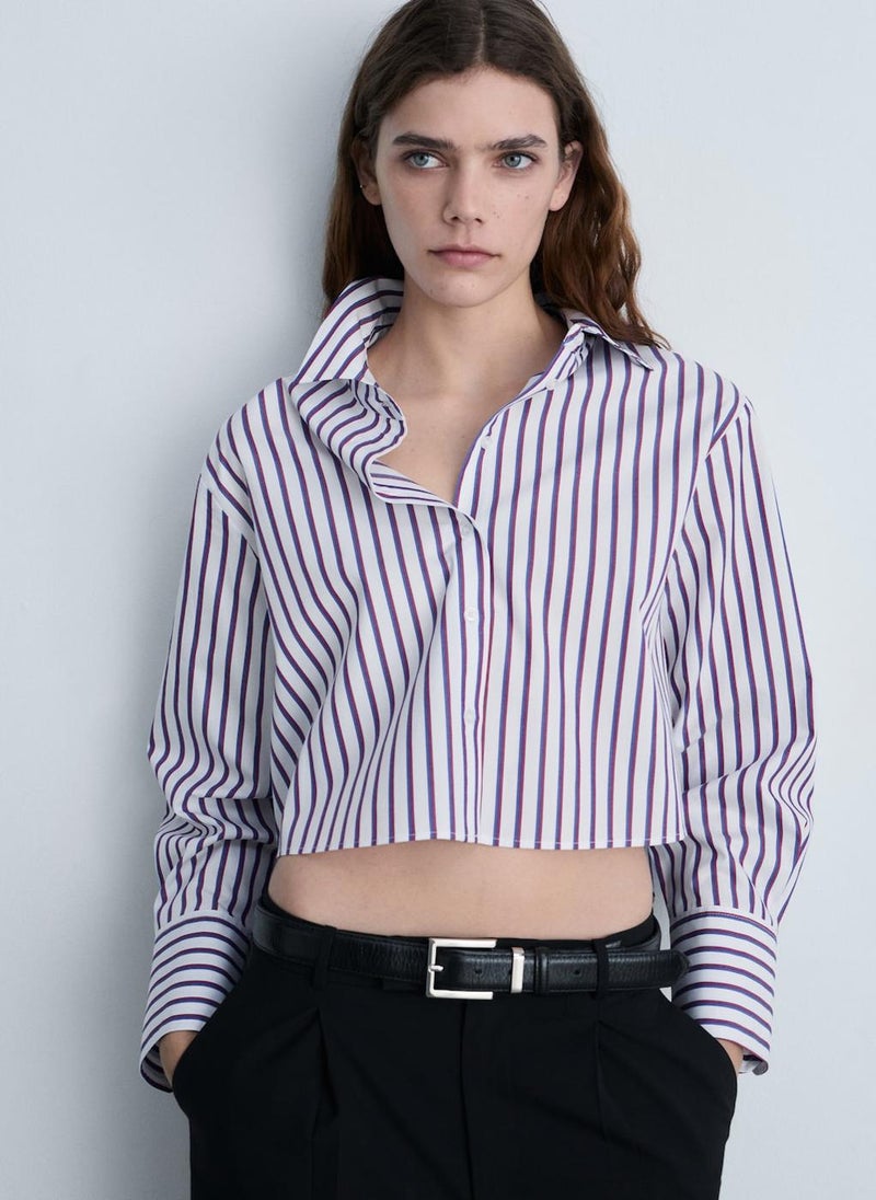 MANGO Striped Cropped Shirt  - Image 1