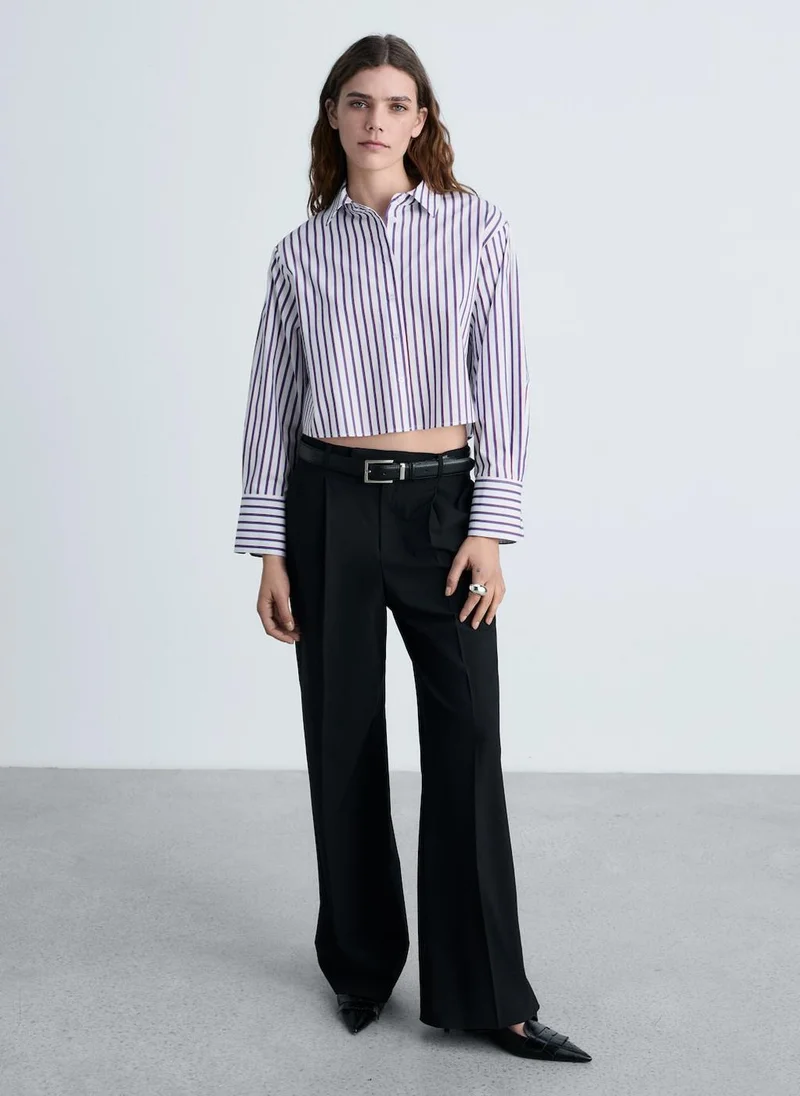 MANGO Striped Cropped Shirt