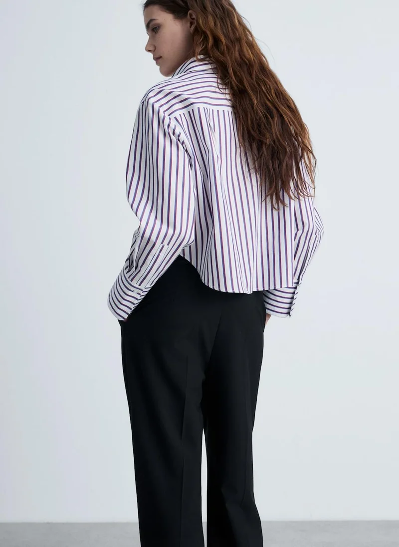 MANGO Striped Cropped Shirt