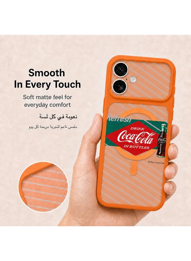 Coca-Cola iPhone 17 Magnetic Phone Case, Slim Protective Cover with Retro Bottle Artwork, Raised Camera Protection, Smooth Matte Finish, Orange - Image 5