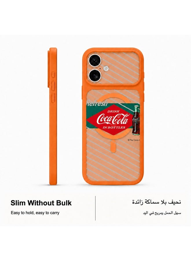 Coca-Cola iPhone 17 Magnetic Phone Case, Slim Protective Cover with Retro Bottle Artwork, Raised Camera Protection, Smooth Matte Finish, Orange - Image 4