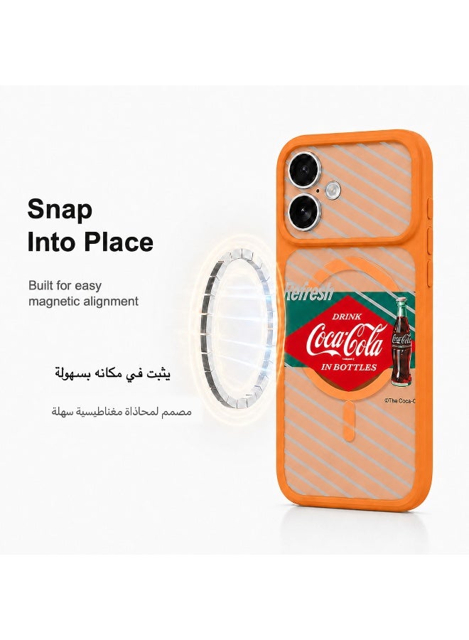 Coca-Cola iPhone 17 Magnetic Phone Case, Slim Protective Cover with Retro Bottle Artwork, Raised Camera Protection, Smooth Matte Finish, Orange - Image 2