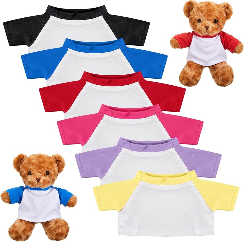 Civaner 6 Pcs Bear Shirts Bulk Stuffed Animal Clothes Bear Clothes Colorful Cute Tiny Bears Shirt for Stuffed Animals Fit for 12 to 16 Inches Plush DIY Outfits Accessories for Kids Boys and Girls - Image 1