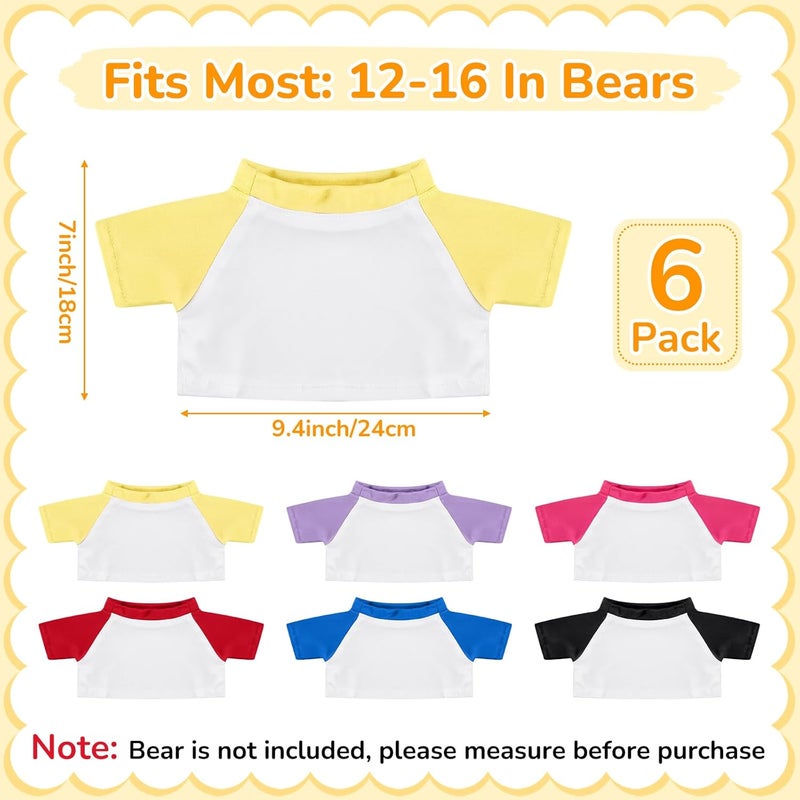 Civaner 6 Pcs Bear Shirts Bulk Stuffed Animal Clothes Bear Clothes Colorful Cute Tiny Bears Shirt for Stuffed Animals Fit for 12 to 16 Inches Plush DIY Outfits Accessories for Kids Boys and Girls - Image 2