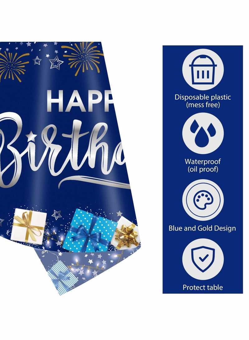 SYOSI Happy Birthday Decorations, 3 Pcs Navy Blue and Silver Birthday Tablecloth,54" x 108" Plastic Disposable Rectangle Table Cover for Birthday Party Supplies - Image 4
