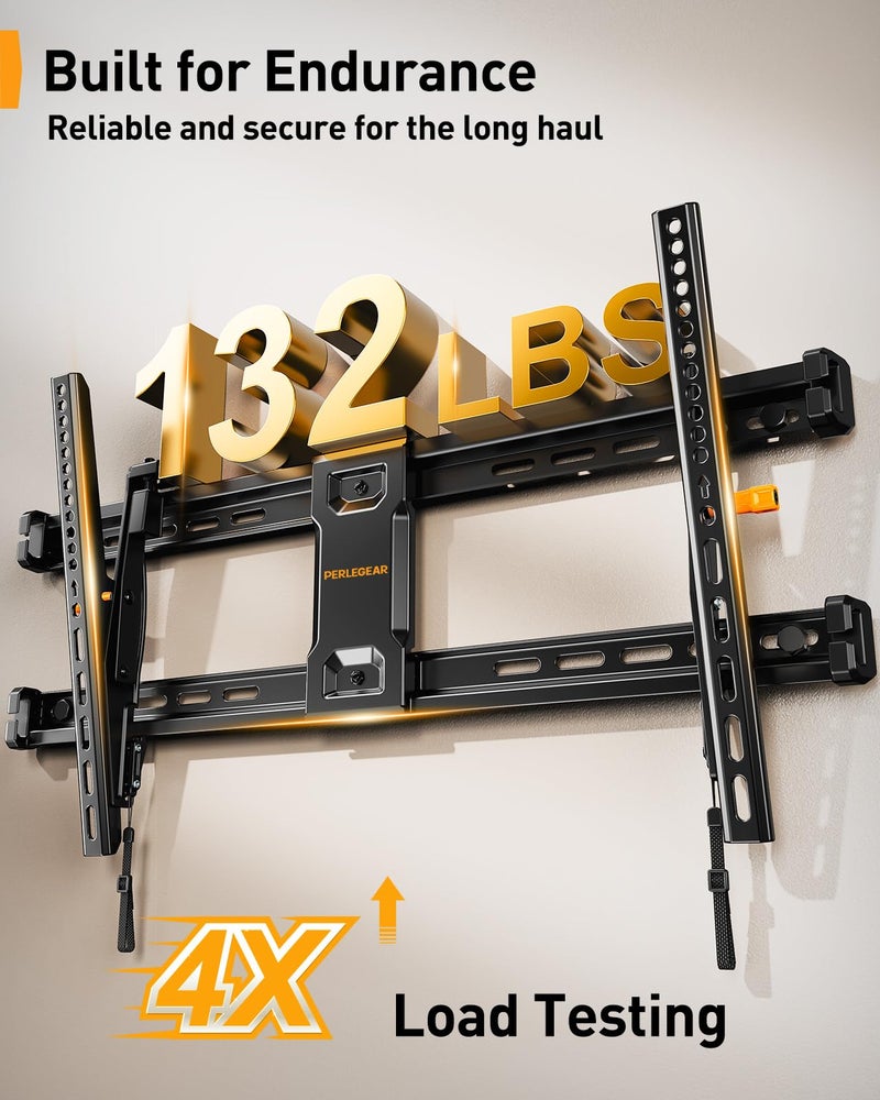 Perlegear Tilting TV Wall Mount for 42–90 Inch TVs with Leveling Adjustment, Low Profile TV Mount up to 132 lbs, Wall Mount Bracket Fits 12”/16”/18”/24” Wood Studs, Max VESA 600x400mm, PGLT9 - Image 3