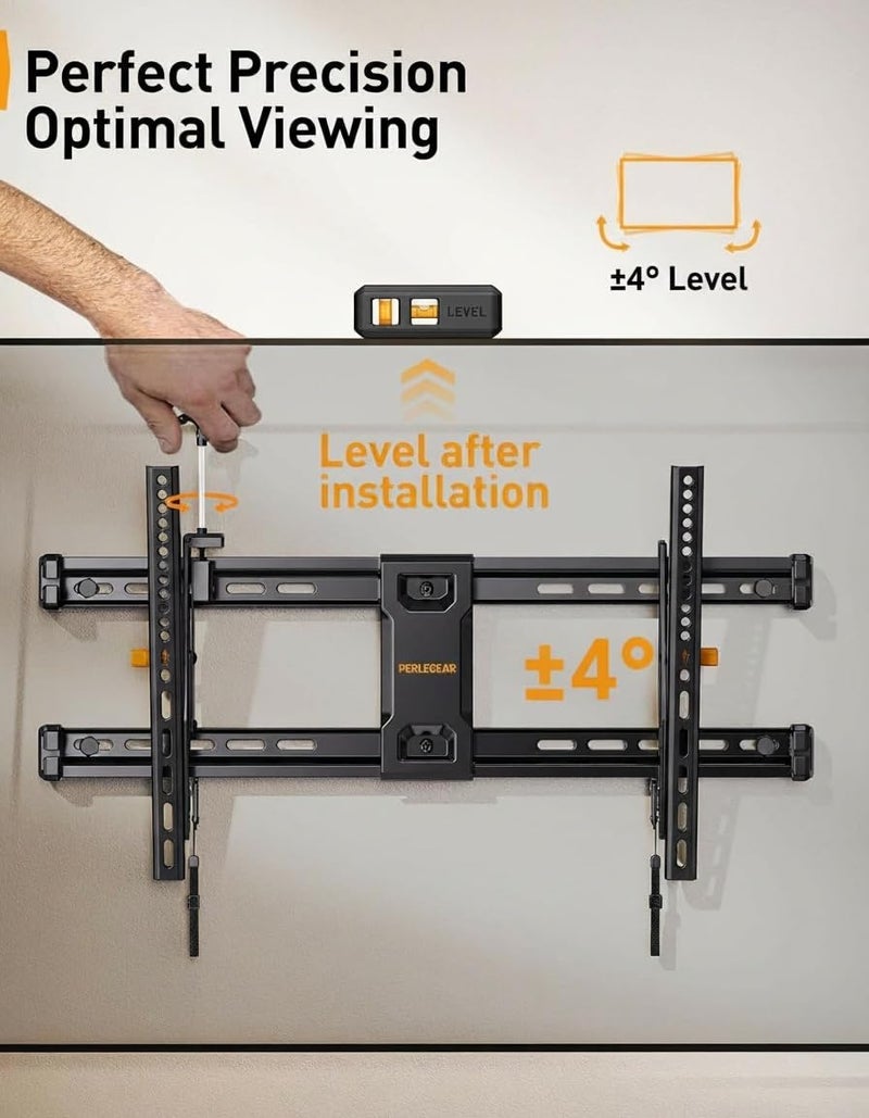 Perlegear Tilting TV Wall Mount for 42–90 Inch TVs with Leveling Adjustment, Low Profile TV Mount up to 132 lbs, Wall Mount Bracket Fits 12”/16”/18”/24” Wood Studs, Max VESA 600x400mm, PGLT9 - Image 4