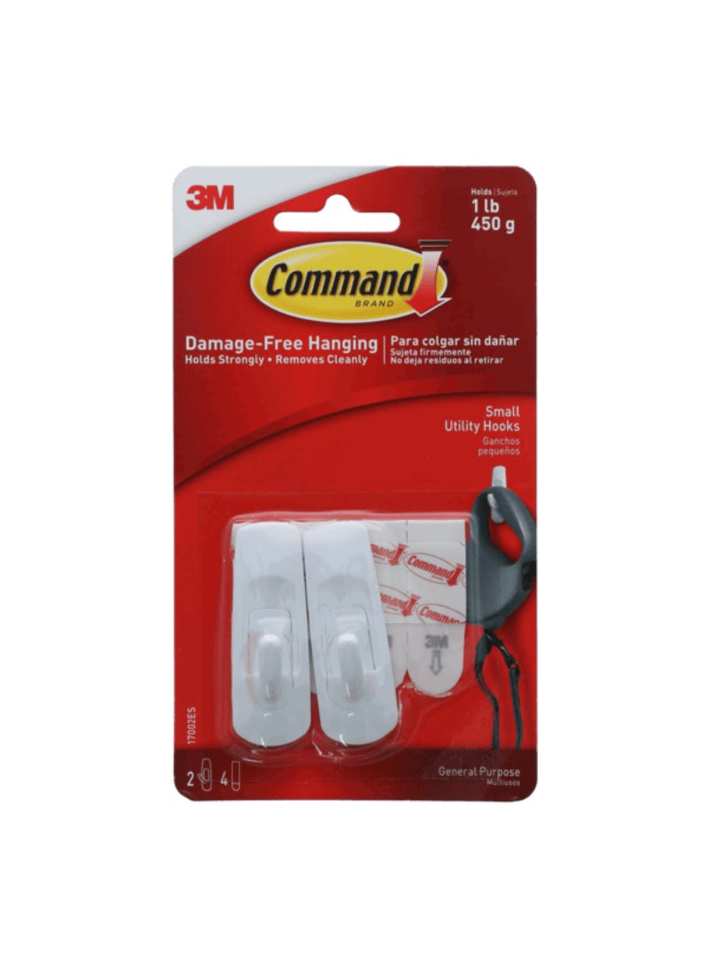 Command 2-Piece Damage-Free Hanging Plastic Utility Hook with Strips White Small 17002-MPES - Image 1