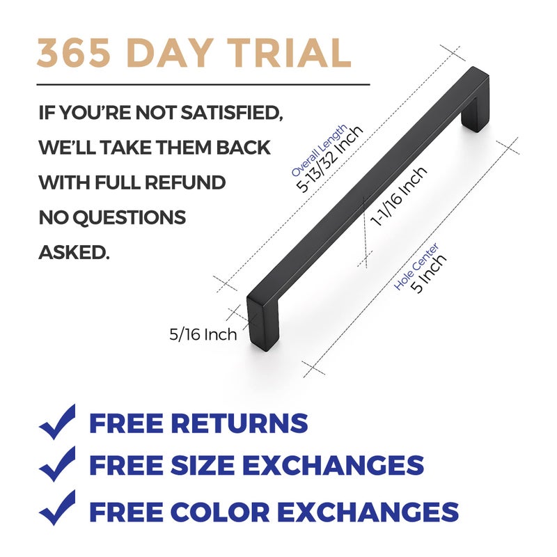 Ravinte 30 Pack Matte Black Cabinet Pulls, 5 Inch (128mm) Hole Center Slim Kitchen Handles, Square Drawer Pulls for Cabinets & Cupboards, Hardware - Image 3
