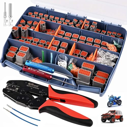 JRready ST6310 Deutsch DT Connector Kit with Crimper 2 3 4 6 8 12 Pin Automotive Waterproof Wire Connectors with Deutsch Crimp Tool Terminal Removal Tool Size 16 Stamped Contacts for Car Truck ATV UTV - Image 1
