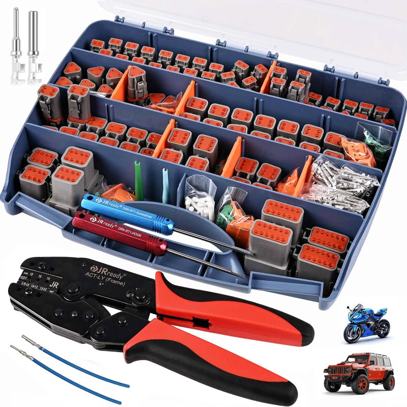 JRready ST6310 Deutsch DT Connector Kit with Crimper 2 3 4 6 8 12 Pin Automotive Waterproof Wire Connectors with Deutsch Crimp Tool Terminal Removal Tool Size 16 Stamped Contacts for Car Truck ATV UTV - Image 2