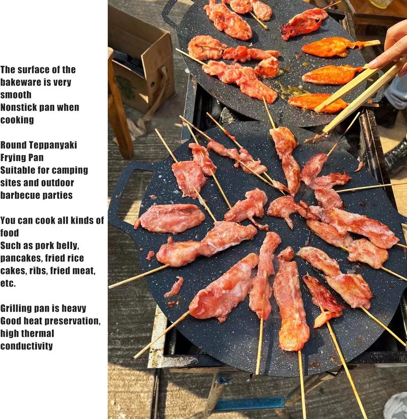 klarako BBQ Grill, Cast Iron Nonstick Pan Smooth Surface High Thermal Conductivity Good Insulation Grill Pan High Capacity Round Easy to Griddle Grill for Pork Belly, Pancakes, Fried Rice - Image 3