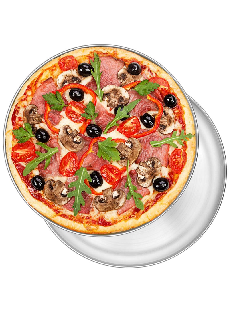 P&P CHEF PP CHEF Pizza Pan Set of 2 Stainless Steel Pizza Tray Round Pizza Plate For Pie Cookie Pizza Cake Non Toxic  Heavy Duty Dishwasher Safe  Easy Clean 12 Inch  Silver 