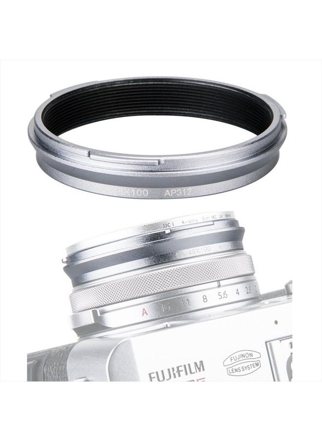 JJC - 49mm Metal Lens Filter Adapter Ring for Fujifilm Fuji X100V X100F X100T X100S X100 X70 Camera & Wide Conversion Lens WCL-X100 II Installing UV CPL ND Filter Lens Cap Replace Fujifilm AR-X100 Silver - Image 1