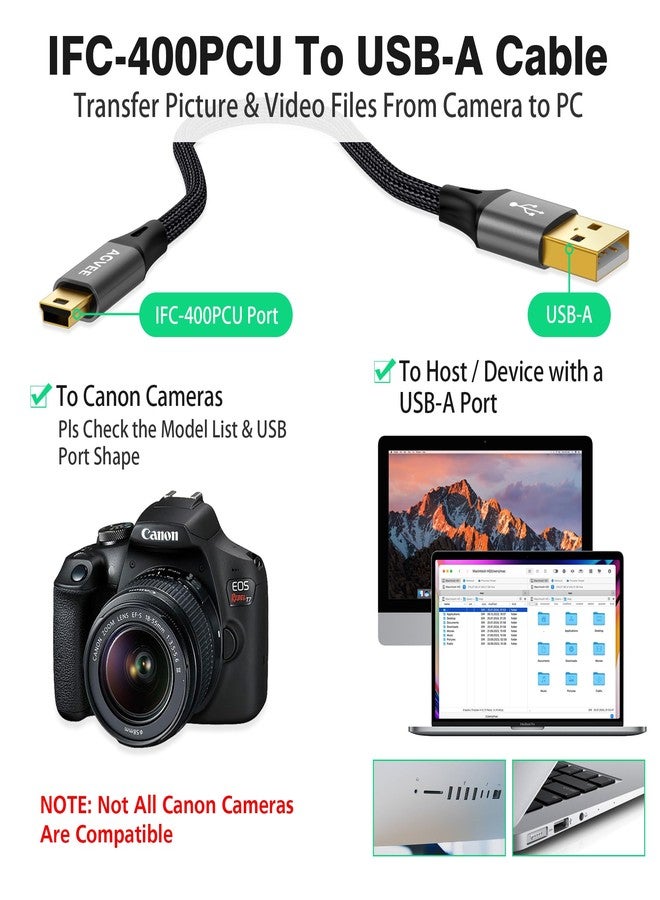 AGVEE 2 Pack 3.3ft Camera IFC-400PCU USB Data File Transfer AV Out Digital Cable Cord for Canon Rebel EOS T1i T2i T3 T3i T4i T5 T5i T6 T6i T6s T7i, PowerShot/DSLR Cameras & Vixia Camcorders, Dark Gray - Image 5