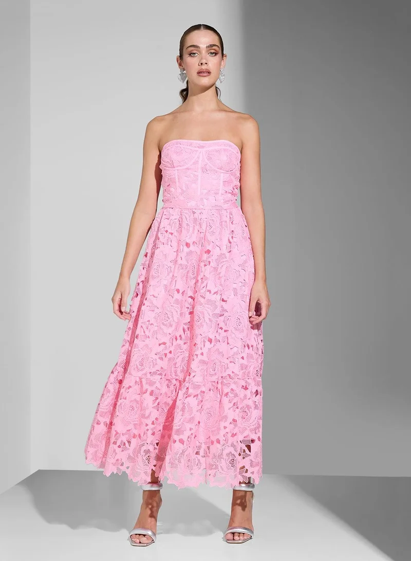Ginger Boutique hot pink Floral Lace Midi Dress for Women | Best Price UAE