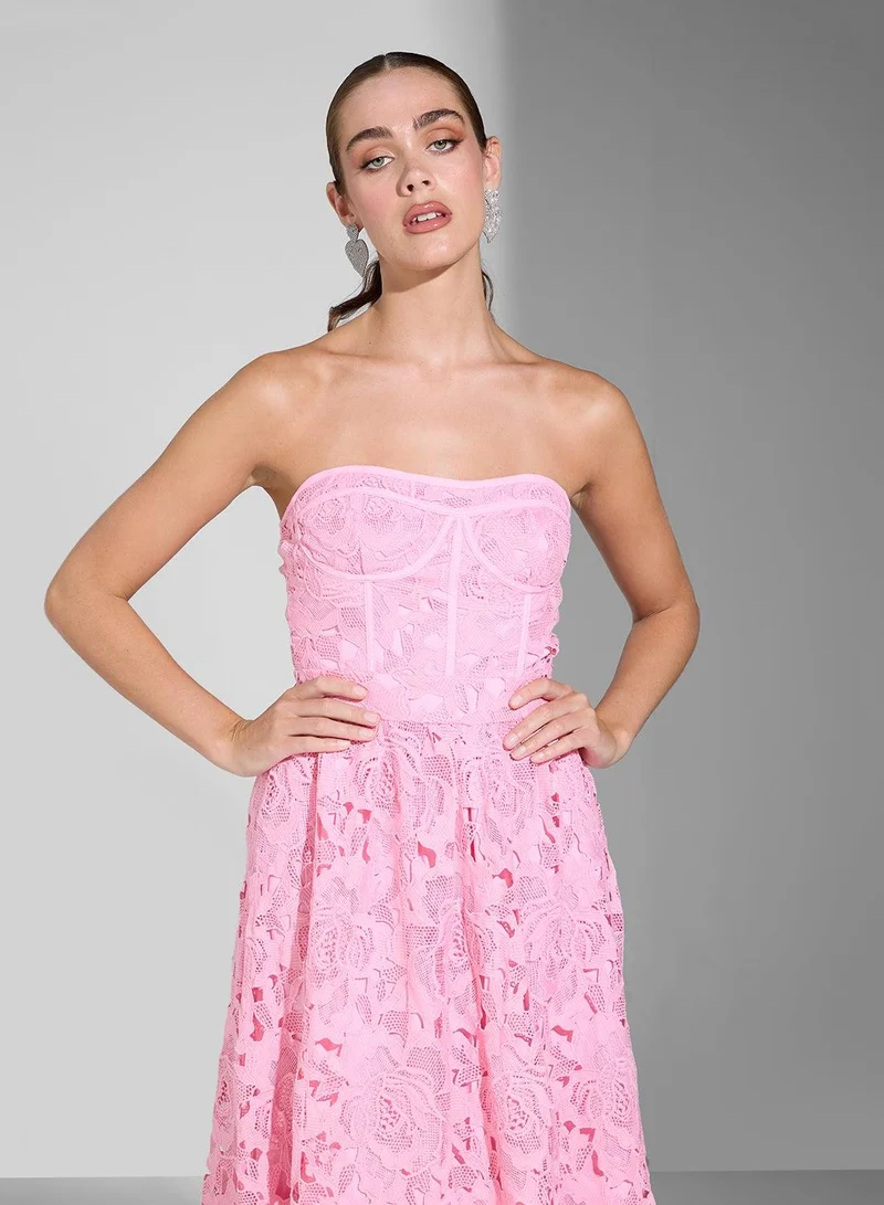 Ginger Boutique hot pink Floral Lace Midi Dress for Women | Best Price UAE