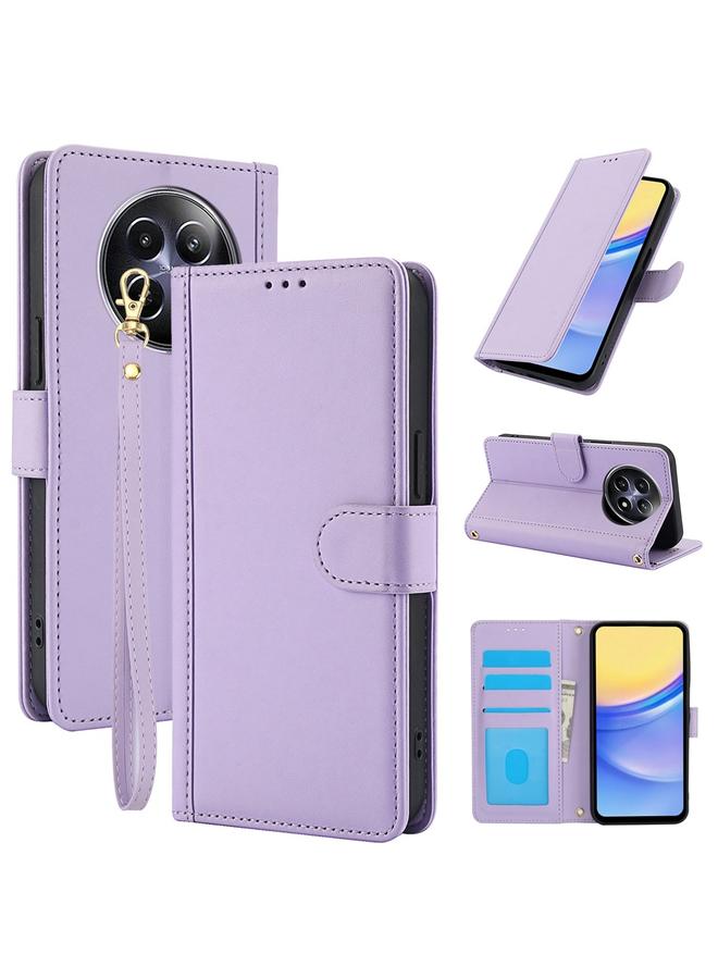 اس-توب جراب لهاتف Realme 12 5G / 12x 5G / C65 5G بملمس جلدي بلون نقي وفتحات للبطاقات وغطاء هاتف جلدي مع حبل مزدوج - Image 1