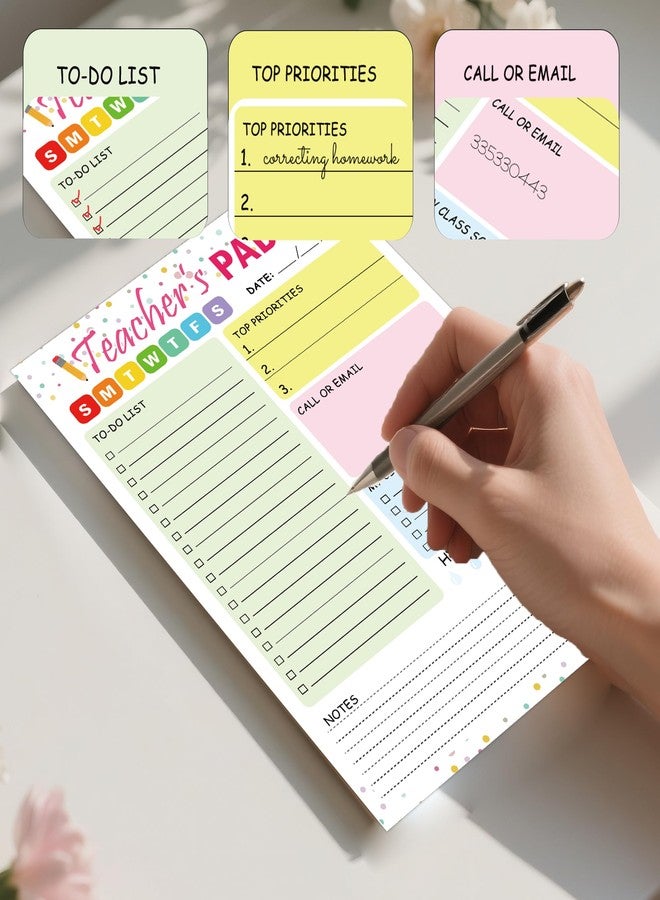 SMARSTICKER Teacher Notepad 5.5 x 8.3 Inch Checklist Daily Scheduler Sheets Tear-Off Daily to Do List Organizer Planner Sheets for Teachers Daily Tasks Notepad Appreciation 2 Pack - Image 4