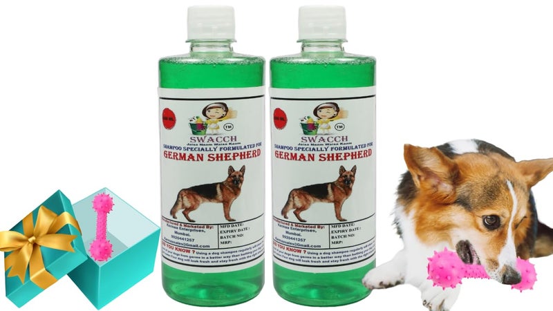 swacch German Shepherd Dog Shampoo + Dumbbell Toy I Durable Rubber Dog Toy for Chewing I Playing, Teeth Cleaning & Training Toy I Combo Pack I 500ml Pack of 2 Neem Alovera - Image 1