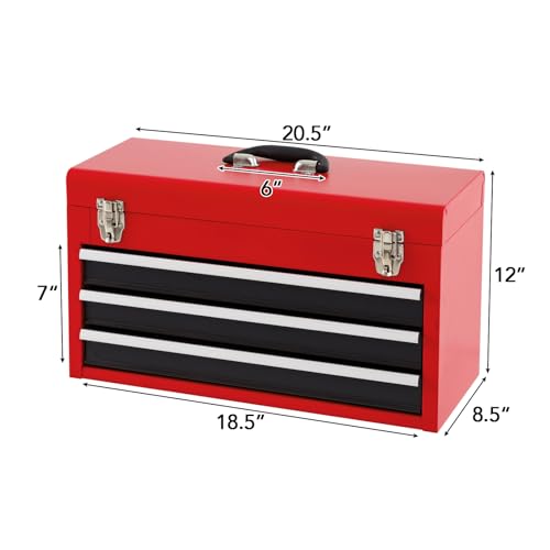 Goplus Tool Box with 3 Drawers, 4-Tier 20.5" Portable Tool Chest Organizer with Top Tool Tray, Auto Lock, Protective Liner, Handle, Steel Metal Small Toolbox for Gargae, Workshop, Home - Image 4