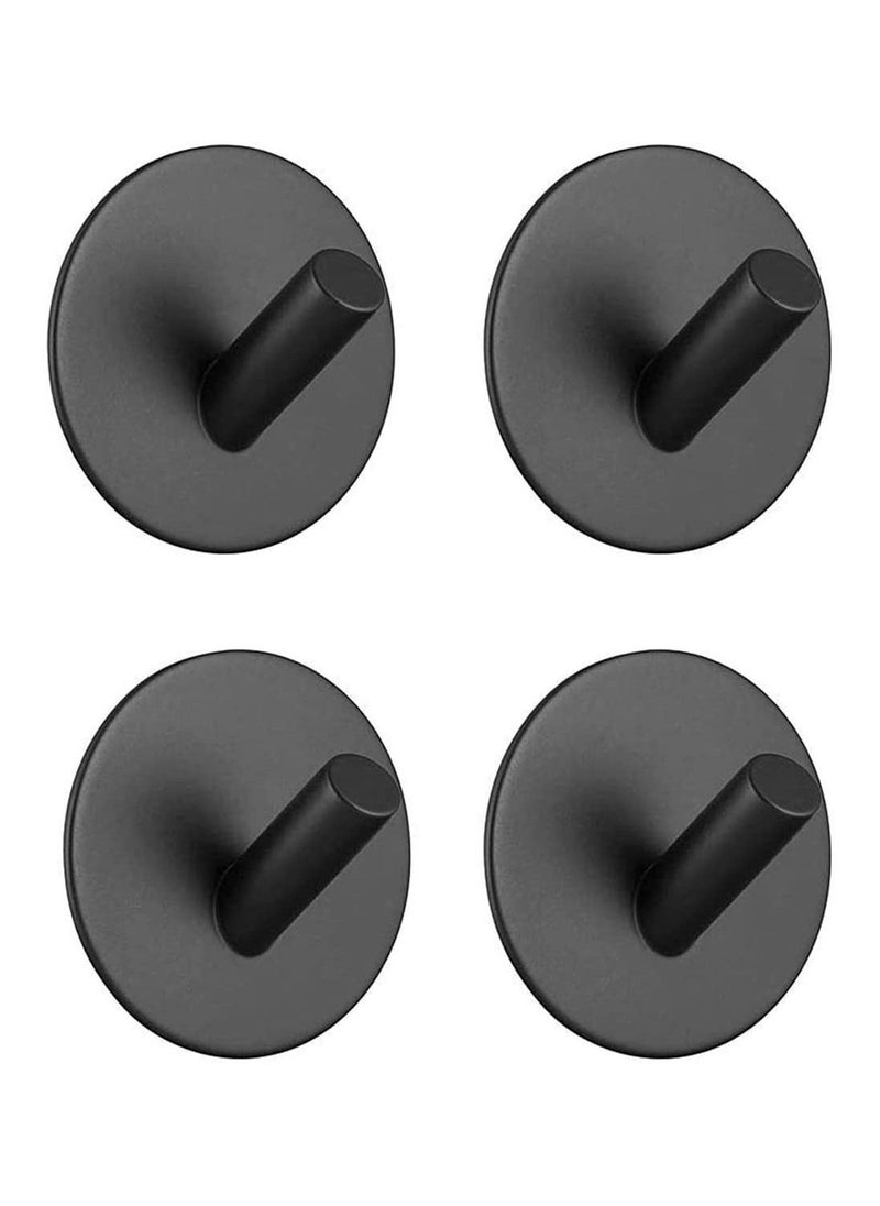 Black Adhesive Hooks, Heavy Duty, Stainless Steel Wall Mount Wall Hooks for Hanging Robe Coat Towel Hooks Kitchen Bathroom Home Waterproof and Rustproof 4 Pack - Image 1