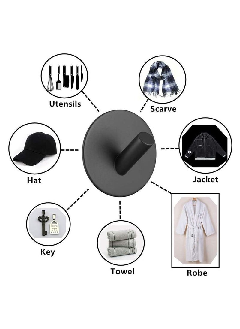 Black Adhesive Hooks, Heavy Duty, Stainless Steel Wall Mount Wall Hooks for Hanging Robe Coat Towel Hooks Kitchen Bathroom Home Waterproof and Rustproof 4 Pack - Image 2