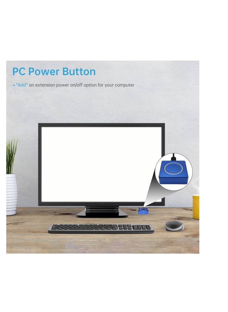 Excefore - PC Power Button Extension, 6.6ft Cable PC Remote Start, Aluminum Alloy Desktop Computer PC Power Switch, Desk Computer Case, ATX Motherboard External Turn On Switch Off Power Button, Blue - Image 1