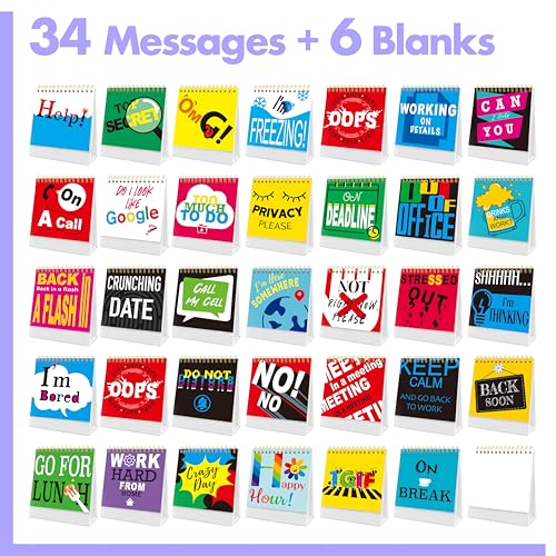Gethelud 40 Pages Funny Desk Sign, Desktop Flip Book 34 Different Fun and Flip-Over Messages Plus 6 Pages Erasable Blank Cards for Office Gifts Desk Accessories - Image 2