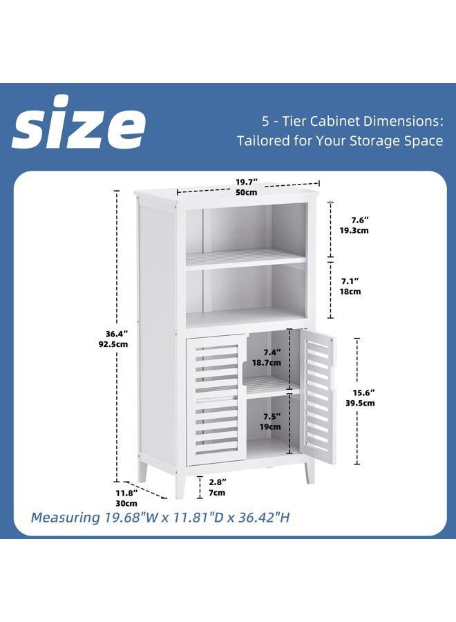 HITNET Bathroom Floor Storage Cabinet, Bamboo Freestanding Kitchen Organizer Rack with Double Doors and 2 Removable Shelves, White - Image 3