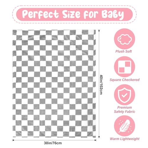 GreatBba Plush Checkered Baby Blanket for Boys Girls Nursery, 30"*40" Warm Short Fleece Blanket Neutral for Infant Newborn, Small Fuzzy for Sleeping, Chenille or Stroller (Gray&White) - Image 5