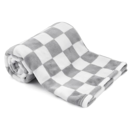 GreatBba Plush Checkered Baby Blanket for Boys Girls Nursery, 30"*40" Warm Short Fleece Blanket Neutral for Infant Newborn, Small Fuzzy for Sleeping, Chenille or Stroller (Gray&White) - Image 1