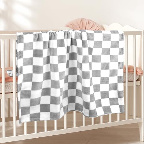 GreatBba Plush Checkered Baby Blanket for Boys Girls Nursery, 30"*40" Warm Short Fleece Blanket Neutral for Infant Newborn, Small Fuzzy for Sleeping, Chenille or Stroller (Gray&White) - Image 3