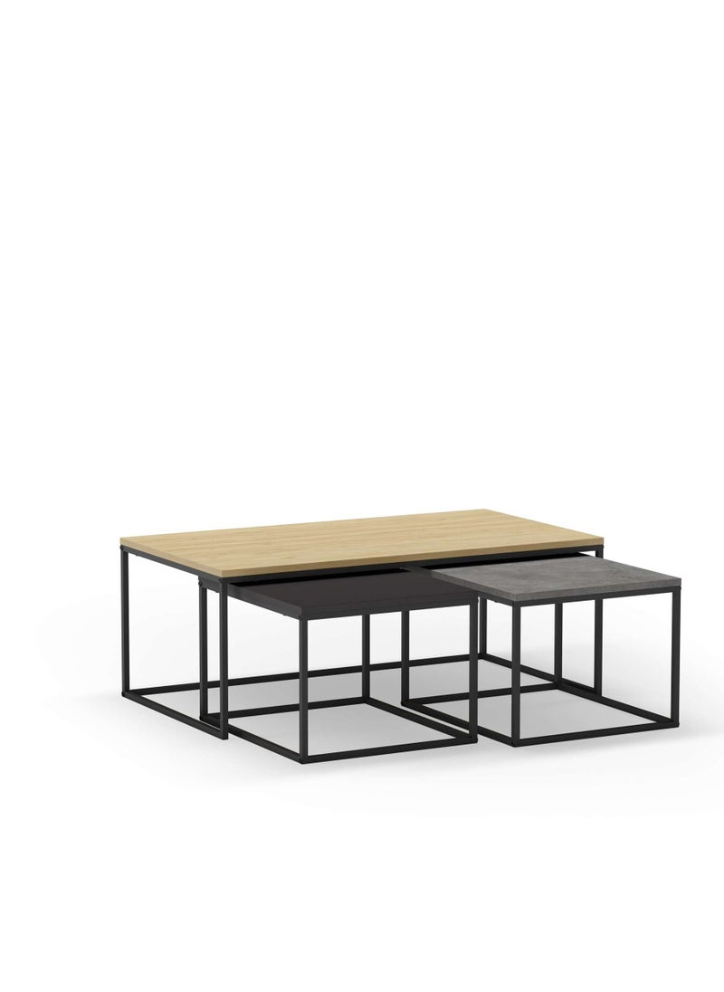 Mourah Home Camelia Coffee Table - Oak/Grey/Silky Black - 2 Years Warranty  - Image 3