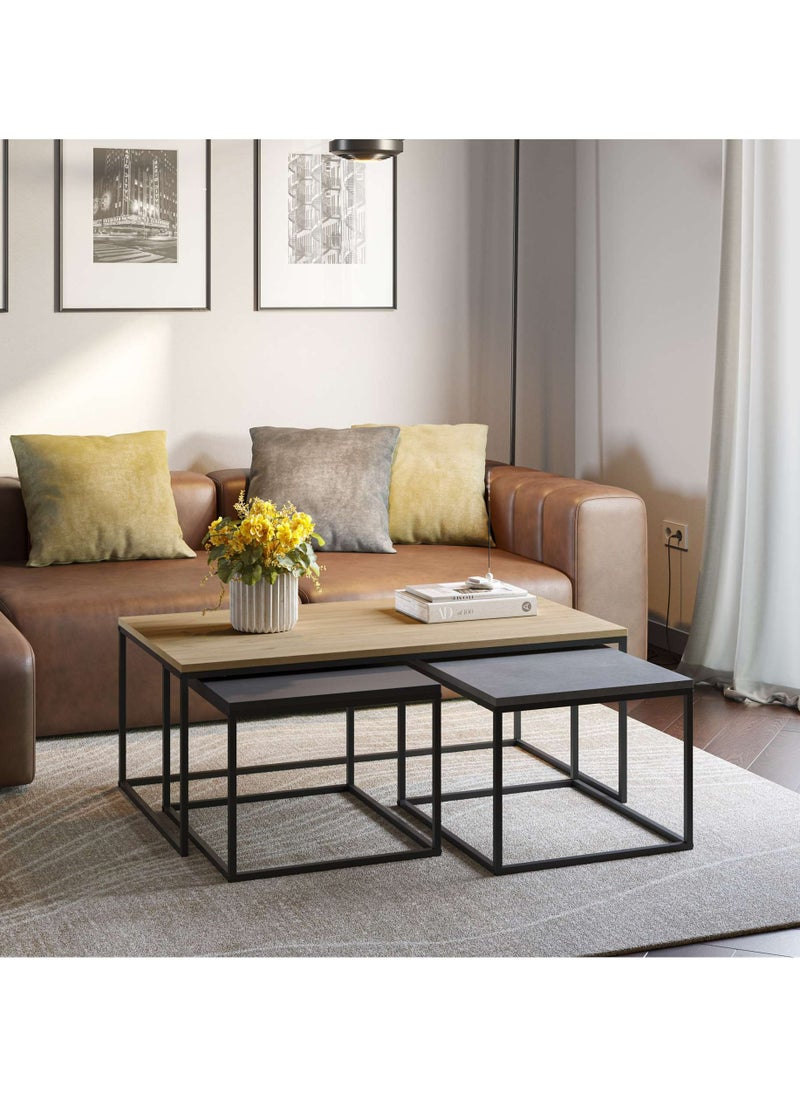 Mourah Home Camelia Coffee Table - Oak/Grey/Silky Black - 2 Years Warranty  - Image 1