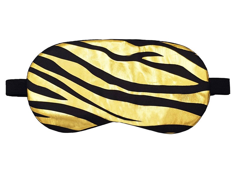 Jenna Cotton Print Cute Sleeping Eye Shade Mask Cover For Insomnia, Meditation, Puffy Eyes And Dark Circles (BlackStrips_Gold) - Image 5