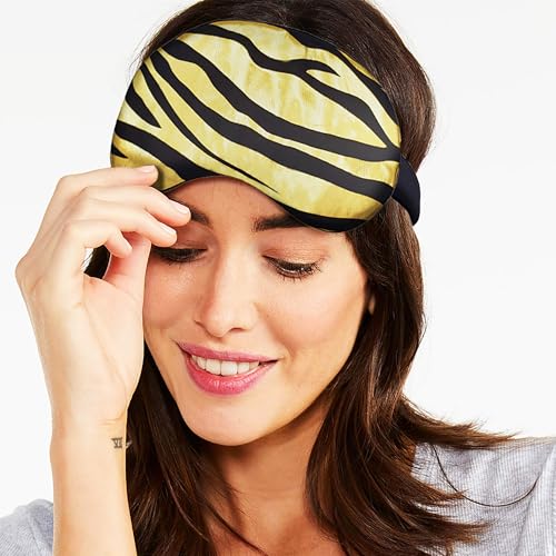 Jenna Cotton Print Cute Sleeping Eye Shade Mask Cover For Insomnia, Meditation, Puffy Eyes And Dark Circles (BlackStrips_Gold) - Image 2
