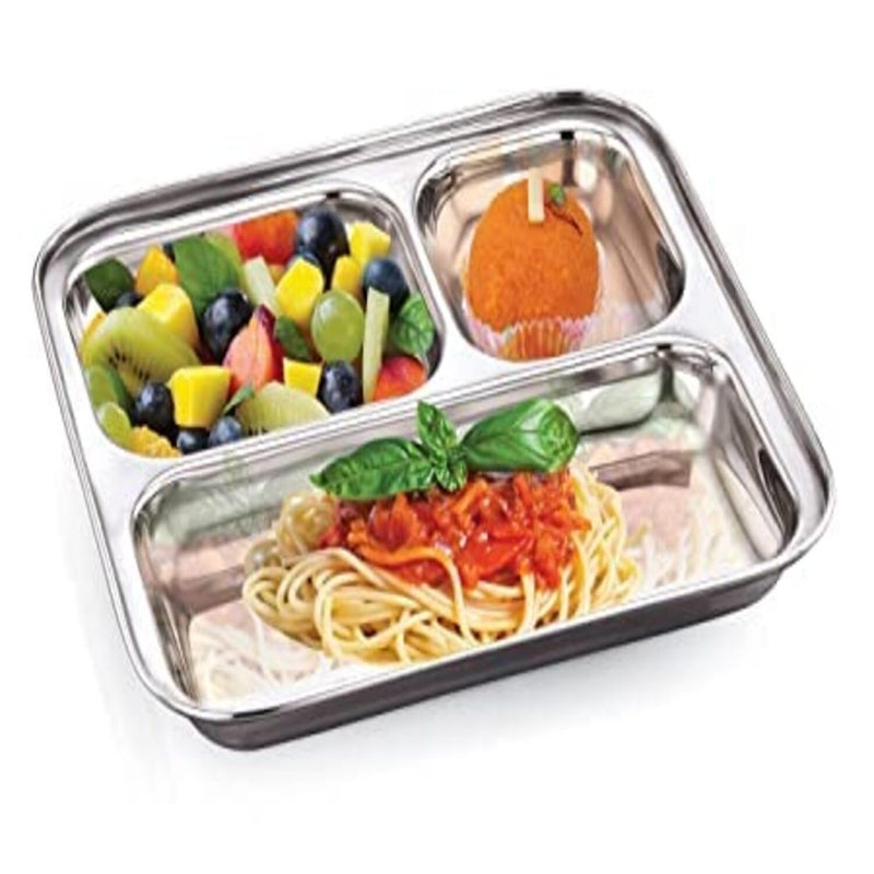 KARVA GROUP Stainless Steel 3 in 1 Pav Bhaji Plate Set 6 Pav Bhaji Plates for Restaurant Partition Plates 3 in 1 Mess Plate Steel Plates for LunchDinnerKids Plate Dia 23cm - Image 3