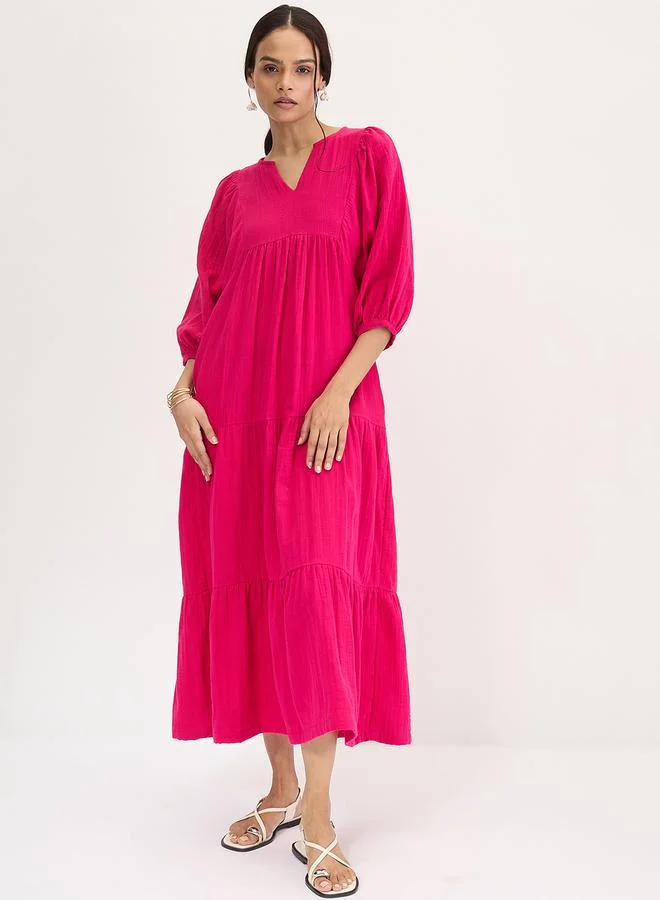 Hot Pink Cotton Tiered Maxi Dress