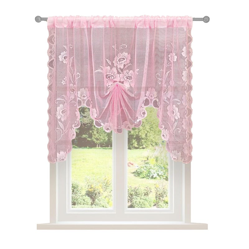 Jayla Pink Semi-Sheer Floral Lace Curtain Swag for Kitchen Half Window Bathroom Decoration Rod Pocket,39 x 39 Inch, 1 Panel - Image 1