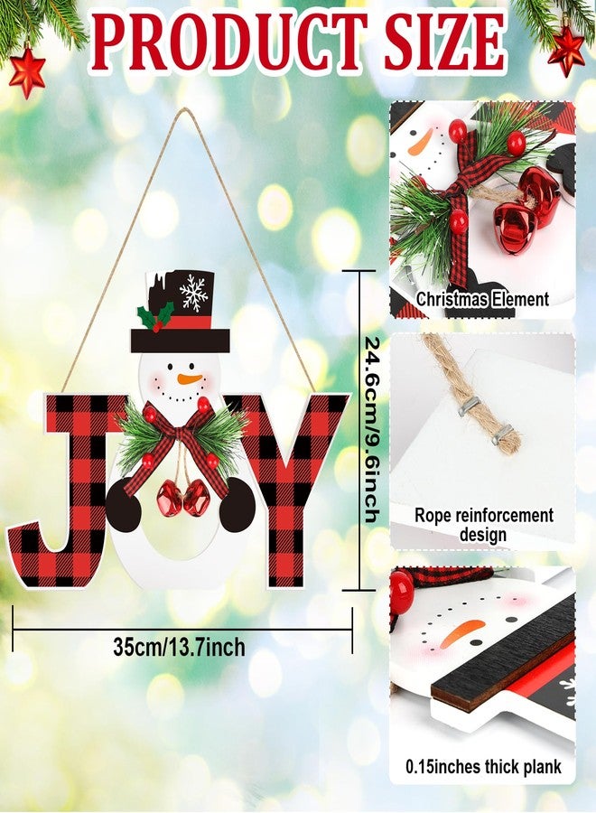Sophena Wooden Christmas Door Wreath for Front Door Sign Snowman Wall Signs Decoration, Joy Merry Christmas Sign Welcome Hanging for Home Wall Decor Xmas Party Outdoor Indoor Supply - Image 2