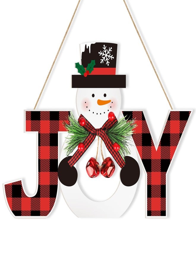 Sophena Wooden Christmas Door Wreath for Front Door Sign Snowman Wall Signs Decoration, Joy Merry Christmas Sign Welcome Hanging for Home Wall Decor Xmas Party Outdoor Indoor Supply - Image 1