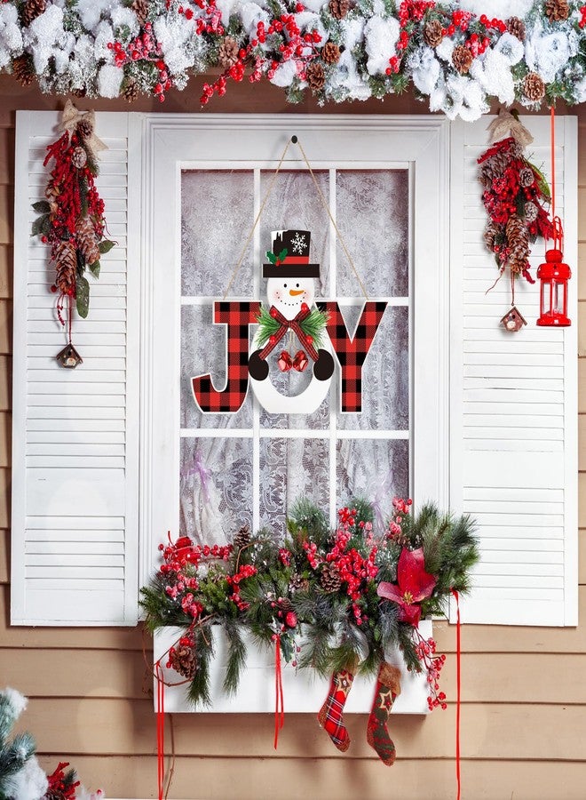 Sophena Wooden Christmas Door Wreath for Front Door Sign Snowman Wall Signs Decoration, Joy Merry Christmas Sign Welcome Hanging for Home Wall Decor Xmas Party Outdoor Indoor Supply - Image 3