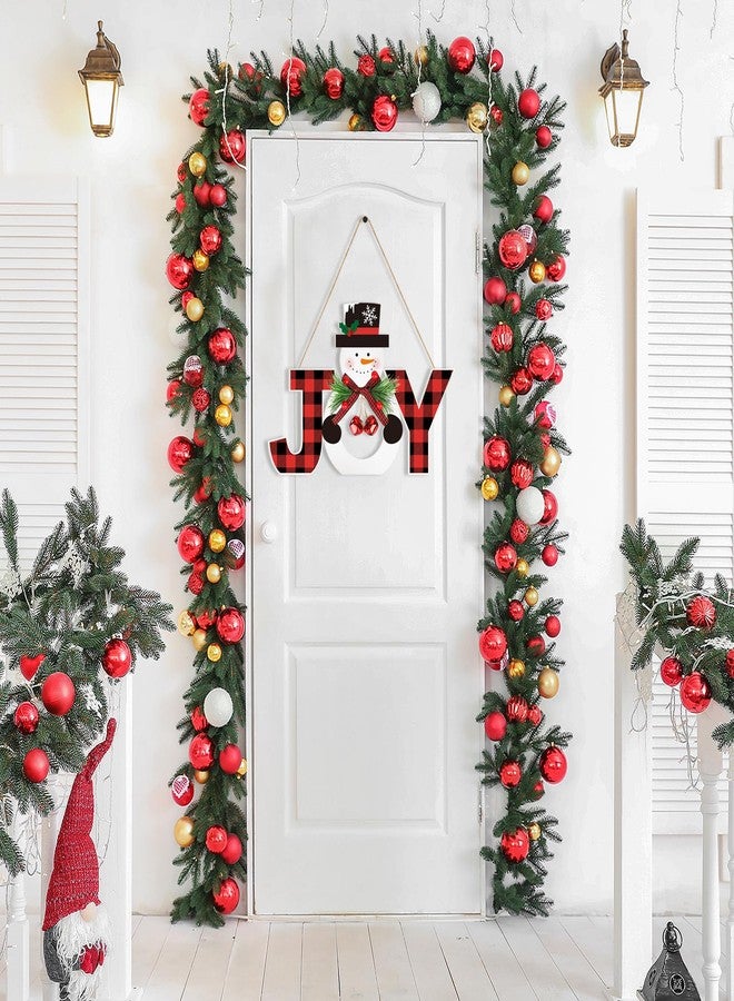 Sophena Wooden Christmas Door Wreath for Front Door Sign Snowman Wall Signs Decoration, Joy Merry Christmas Sign Welcome Hanging for Home Wall Decor Xmas Party Outdoor Indoor Supply - Image 4